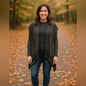 Wool Blend Asymmetrical Open Front Cardigan Vest Gray Cozy Chic Fall Layering XL